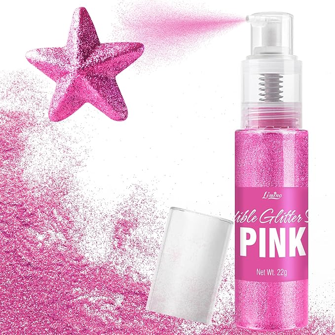 Edible Glitter Spray - 22g Edible Luster Dust Metallic Food Grade Glitter for Drinks, Cake Decorating, Baking - Edible Food Coloring Powder Shimmer Glitter for Cocktail, Icing, Candy (Pink)