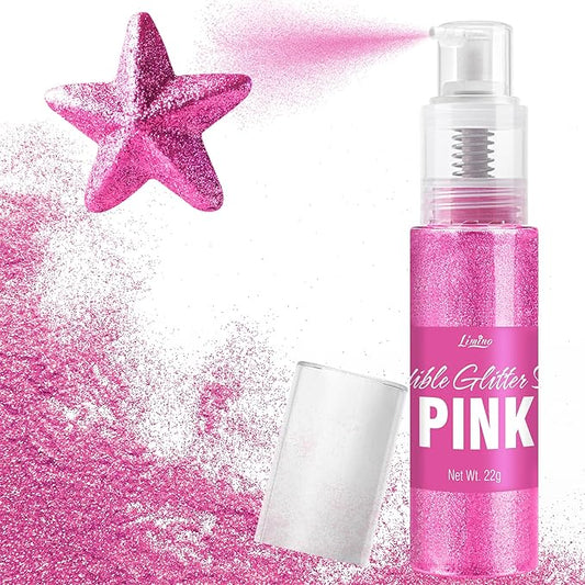 Edible Glitter Spray - 22g Edible Luster Dust Metallic Food Grade Glitter for Drinks, Cake Decorating, Baking - Edible Food Coloring Powder Shimmer Glitter for Cocktail, Icing, Candy (Pink)