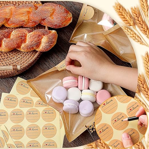 Outus 200 Pcs Cookie Packaging Bags with Seal, 7.1 x 7.5 Inch Bakery Pastry Bags with Window, Heat Sealable Grease Resistant Paper to Go Bake Sleeves for Gift Giving Donut Bread Sandwich (Brown)