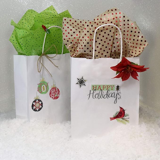Prime Line Packaging White Paper Bags, Kraft Gift Bags with Handles for Small Business, Boutique, Retail, Shopping, Birthdays, Party Favors, Bulk, 8x4x10, 100 Pack