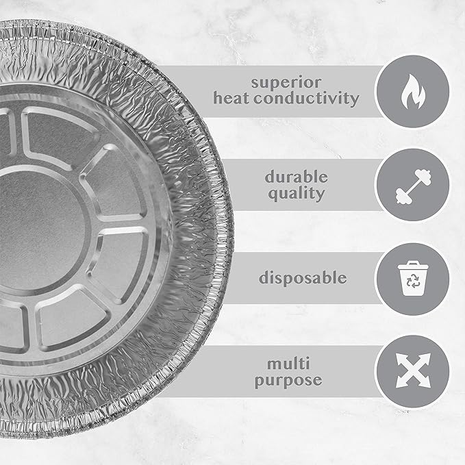 Plasticpro 7'' Inch Round Tin Foil Pans Disposable Aluminum, Freezer & Oven Safe - For Baking, Cooking, Storage, Roasting, & Reheating, Pack of 50