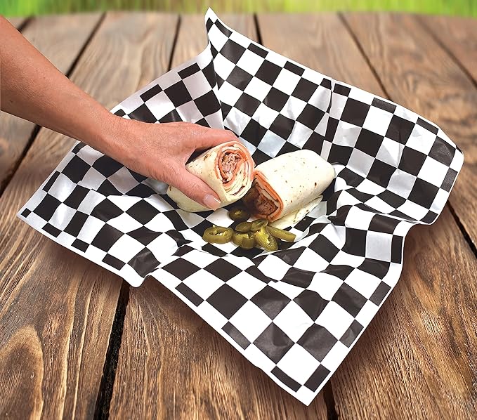 Better Kitchen Products 300-Count Extra Large Checkered Deli Dry Wax Paper Sheets, 15 x 15 inch, Greaseproof Deli Wrap for Foodservice, Food Basket Liners, Disposable Liners for Food Concession