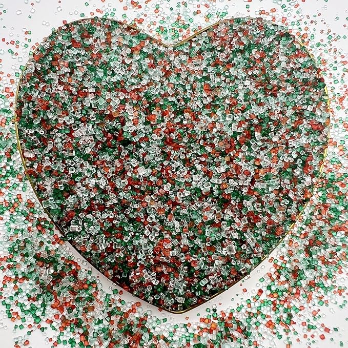 SE Si&Moos Christmas Sprinkles Red Green and White Sanding Sugar Crystals for Cake Decorating Red and Green Sprinkles Colored Sugar Rimmer, Perfect for Cookie, Cake, Cupcake and Cocktail, Wedding Party Christmas Supplies 3.5 OZ