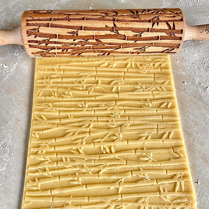 Embossing Rolling Pin BAMBOO – Dough and Clay Roller for Embossed Cookies and Pottery with Asian Bamboo Pattern, Cookie and Ceramic Stamp, Baking Gifts for Women by Algis Crafts