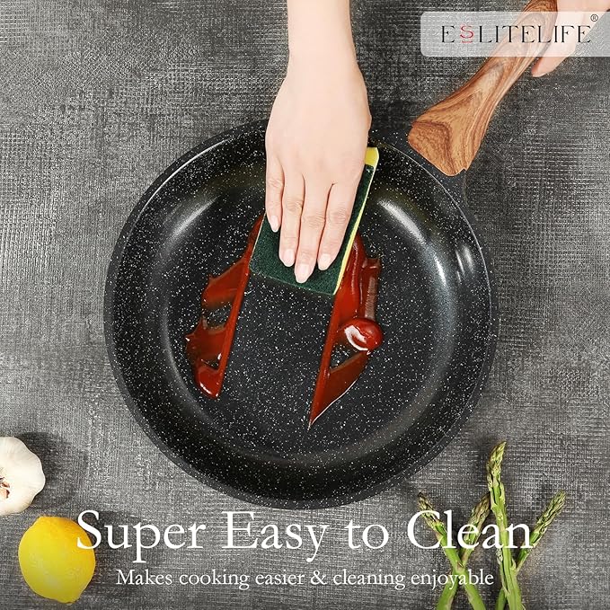 ESLITE LIFE Nonstick Ceramic Frying Pan Skillet, Non-Toxic Egg Omelette Kitchen Cooking Pans Compatible with All Stovetops (Gas, Electric & Induction), PTFE & PFOA Free (Black, 11'')