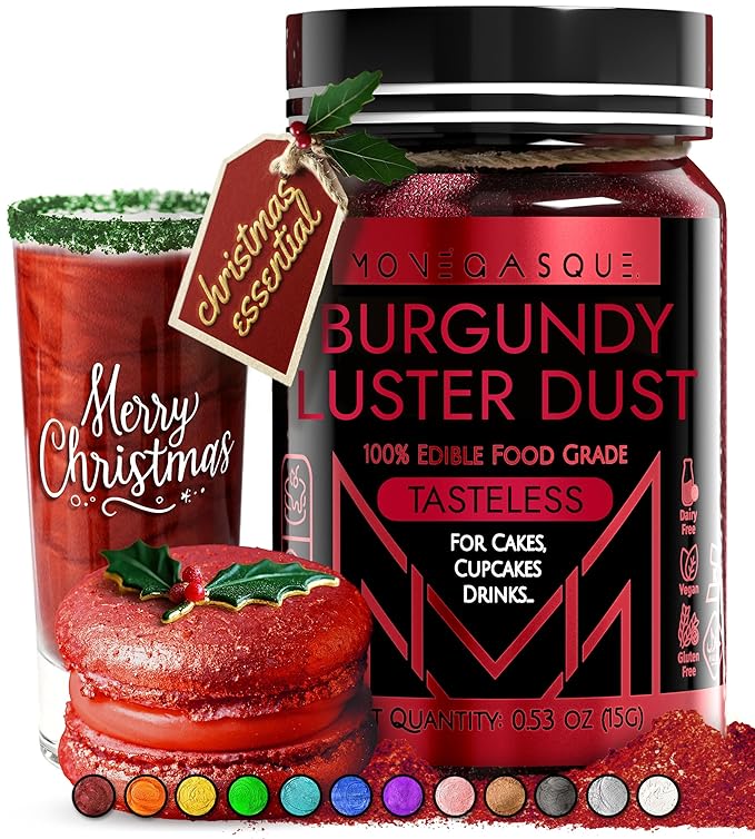 MONÉGASQUE Red Edible Glitter for Drinks 15g – Burgundy Edible Glitter for Cakes & Cocktails - Red Luster Dust for Drinks, Cocktail, Christmas Cake Decorating, & Food Decorations - Spray Drink Shimmer