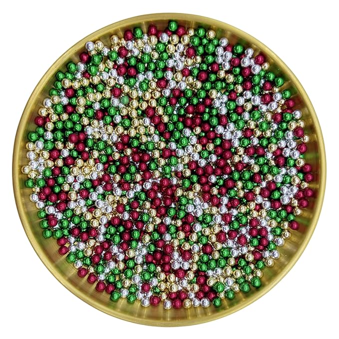 Edible Christmas Mixed Colour Pearl Sugar Sprinkles Candy 4mm Mini Pearls Cake Decorations Cupcake Toppers Cookie Decorating Perfect for Wedding Party Valentine Halloween Christmas Supplies 3OZ