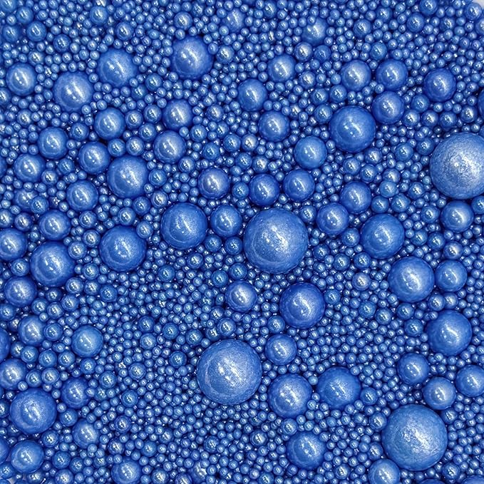 Dynastang Mixed Size Royal Blue Pearls Sprinkles Edible Pearls Cake Decorating Pearls Cake Decorations Cupcake Toppers Cookie Decorating Perfect for Cakes, Cupcakes, Desserts Toppings 3OZ