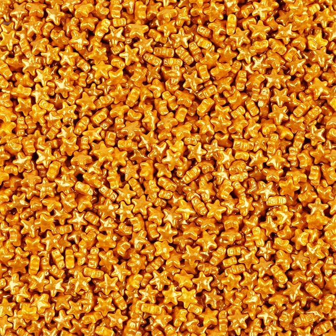 Gold Star Sprinkles Edible Stars for Cake Decorating Gold Sprinkles Patrotic Cookie Decorations Star Cake Decorations for Cakes, Cupcakes, Ice Cream, Cookies 3.5 OZ