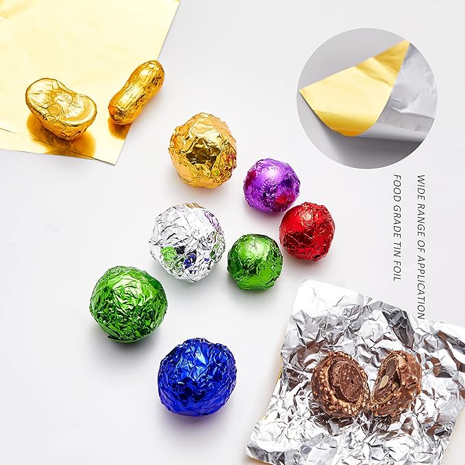600pcs Aluminium Foil Paper Chocolate Candy Wrappers Wrapping Papers Square Sweets Lolly Paper Food Candy Tin Foil Wrappers for Candy Packaging Decoration (4 by 4-Inch) 6 Colors