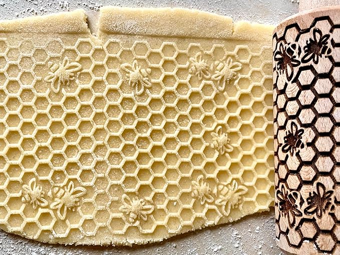 3 mini Embossed Rolling Pin Set WILD with Bees, Meadow and Forest Patterns by Algis Crafts for Cookies and Pottery by Algis Crafts