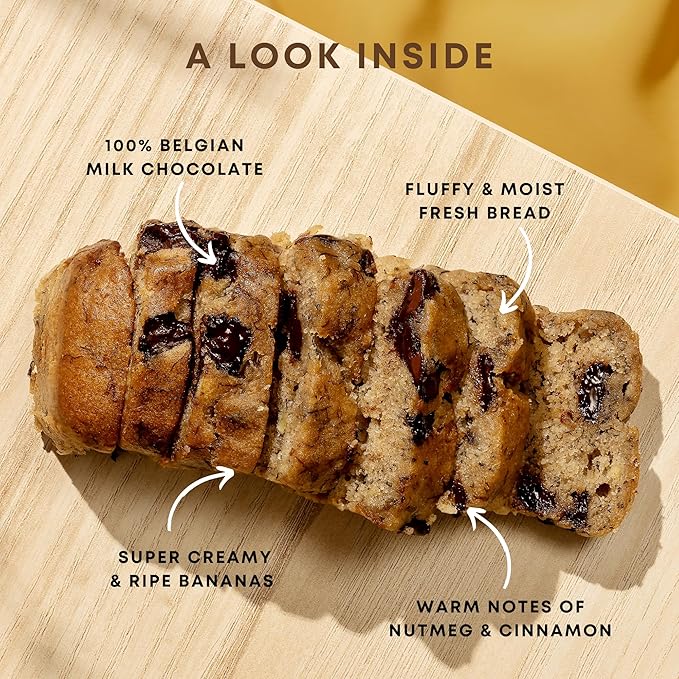 Gourmet Banana Bread by Sweetness Central, Baked Fresh for Each Order, Made with Belgian Chocolate Chips, The Perfect Valentines Day Gifts for Her, Individually Wrapped to Arrive Soft & Moist, 6 Pack