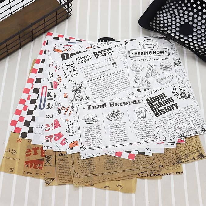 Premium Deli Paper 12"x12"- 200 Pack - Water & Grease Resistant, Greaseproof Liners for Food Boats - Pre Cut Deli Sandwich Wrappers - Food Basket Sheets for BBQ, Picnic, Tray Liner