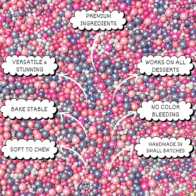 Confect Love Disco Balls Sprinkle Mix, Pink Coral Gray Pearl Candy Decorations Cake & Cupcake Decorations 4.2 Oz