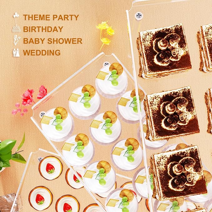 3 Tier Cupcake Stand, Acrylic Dessert Table Display Set with LED Light Premium Holder Dessert Serving Tray for Birthday Candy Bar Décor Weddings, Parties Events (Yellow Light)