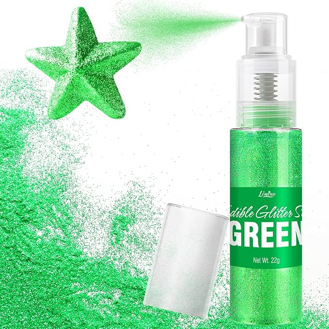 Edible Glitter Spray - 22g Edible Luster Dust Metallic Food Grade Glitter for Drinks, Cake Decorating, Baking - Edible Food Coloring Powder Shimmer Glitter for Cocktail, Icing, Candy (Green)