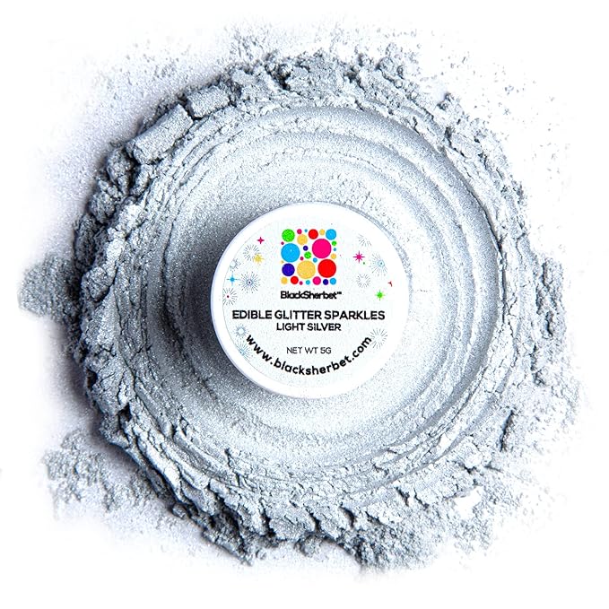 Blacksherbet Light Silver Edible Glitter for Drinks 5 Grams | KOSHER Certified | Drink Glitter and Luster Dust for Cake, Cake Pops, Edible Glitter Cocktails Food, Cocktail glitter