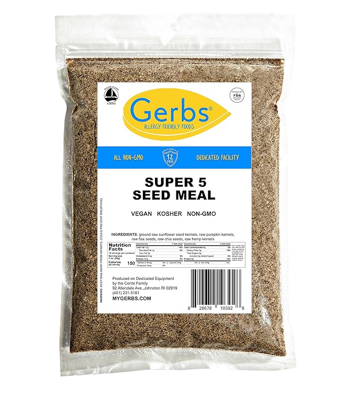 Gerbs Super 5 Seed Meal 1 lb. | Finely Ground, No Artificial Additives, Resealable Bag | Hearty & Nutty Texture for Baking & Smoothies | Top 14 Allergen-Free