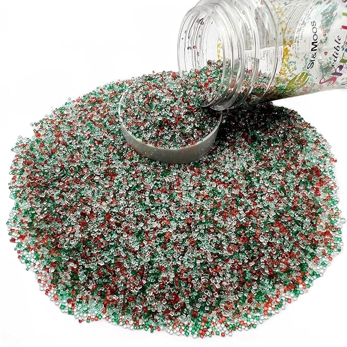 SE Si&Moos Christmas Sprinkles Red Green and White Sanding Sugar Crystals for Cake Decorating Red and Green Sprinkles Colored Sugar Rimmer, Perfect for Cookie, Cake, Cupcake and Cocktail, Wedding Party Christmas Supplies 3.5 OZ