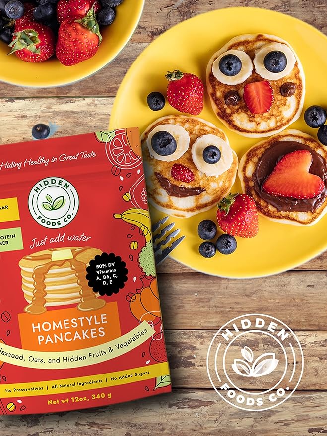 Hidden Foods Homestyle Pancake Mix and Waffle Mix | Thick & Fluffy Pancake with Oats, Flaxseed & Hidden Fruits & Veggies | Rich in Protein, Fiber and Vitamins | Breakfast Meal Just Add Water - 2 Pack