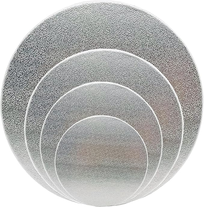 4 Pack Cake Boards, 6, 8, 10, 12 Inch Round Cake Circles, Cake Base Cardboards 1 of Each Size for Cake Decorating, Silver