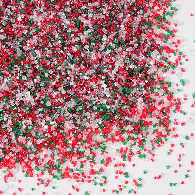 Christmas Sanding Sugar 5.3 ounces Edible Pastel Sprinkle Red Green and White Sparkling Sugar Mix, Perfect for Cake Decorations, Baking, Ice Cream, Cookies, Cupcake Topper