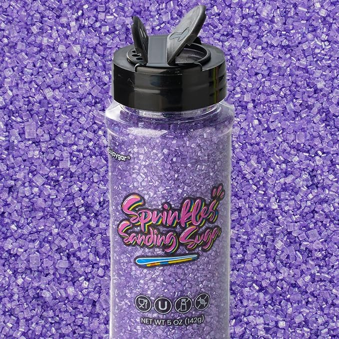 Sujoygar Purple Saning Sugar Sprinkles, 5oz Edible Purple Sugar Crystals for Cocktails, Cake Sprinkles for Chocolate Ice Cream Toppings Cupcake Decoration Wedding Party Cookies Baking Dessert Food Supplies