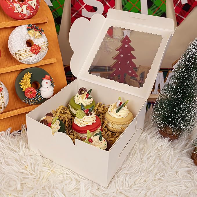 50pcs 6x6x3 Inch White Cupcake Boxes with Window - Ideal for Various Sweets and Desserts, Including Cookies, Macarons, Pastry, Donuts, Muffins, and Chocolate Covered Strawberries