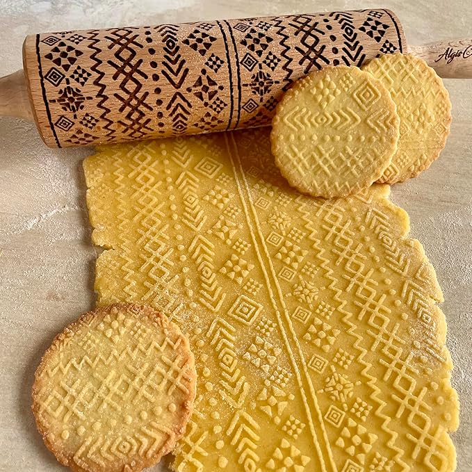Embossing Rolling Pin AZTEC – Dough and Clay Roller for Embossed Cookies and Pottery, Cookie and Ceramic Stamp, Baking Gifts for Women by Algis Crafts