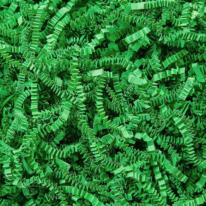 Mefleet 1 LB Crinkle Cut Paper Shred Filler Green Crinkle Shredded Paper for Gift Box - Gift Basket Bag Filler - Grass Cushion Stuffing for Christmas Holiday Packaging Wrapping