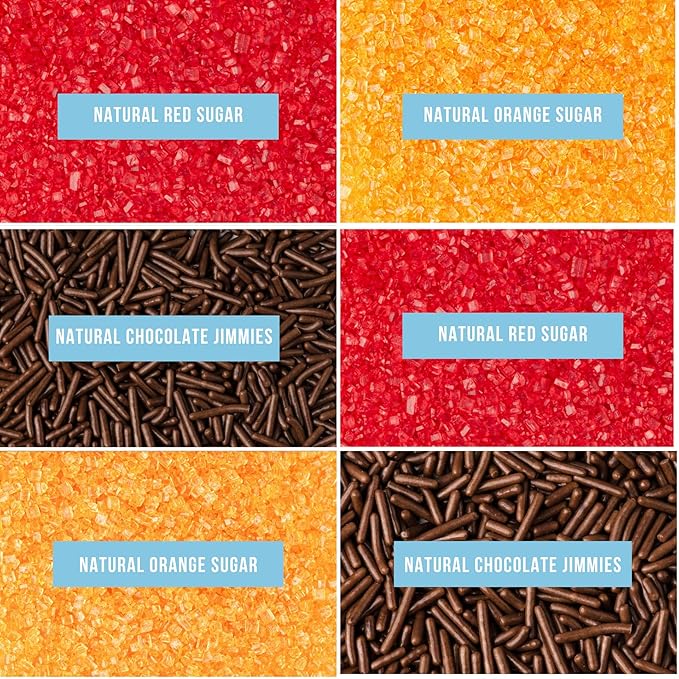 Sweets Indeed Natural Fall Sprinkles 6-Cell Jar – 2.75 oz | Dye-Free Chocolate Jimmies & Red & Orange Sanding Sugars | Autumn & Thanksgiving Cupcake & Cookie Decorations
