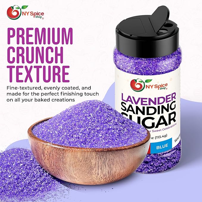 NY Spice Shop Lavender Sanding Sugar - 4 Ounce Sweet Edible Sprinkles for Party Decorations, Cake, Cupcakes, Cookies Toppings & Dessert Dishes - Colorful Sugar Sprinkles for Party Favors & Baking Treats