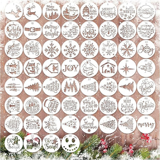 60pcs Christmas Stencils for Painting on Wood 3 Inch Small Nativity Ornament Reusable Holiday Xmas Drawing Stencil Templates for Wood DIY Crafts Card Paper Gift Home (Winter)