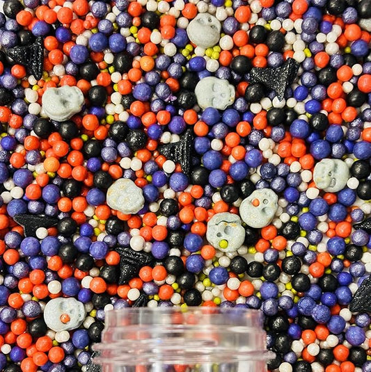 Confect Halloween Edible Sprinkles Bottle | Spooky Cake Decorations for Halloween Cupcakes, Cookies, Treats | Festive Sprinkle Mix for Baking – Witch, Ghost, Pumpkin Shapes – 4.2 Oz (HLWNBOX-BT-9)