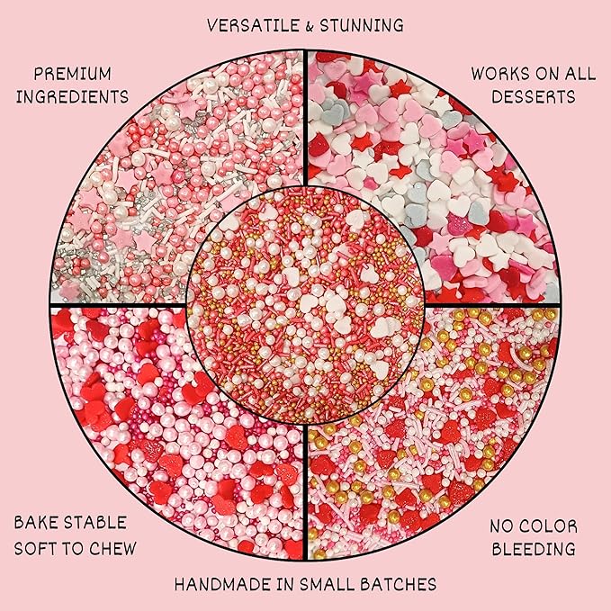Confect Pink, Red & White Pearls Sprinkles | Mix Hearts Sprinkles | Anniversary Sprinkles for Baking & Cake Decorative | Cookie sprinkles | Edible sprinkles Mix Pack of 5 - Vegan, Gluten-Free, Nut-Free, Soy-Free, Dairy-Free, Palm Oil-Free -5 Oz