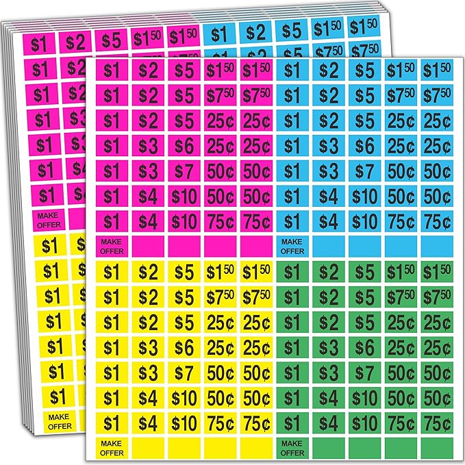 2240 Pcs Garage Sale Stickers 1/2" X 3/4" Yard Sale Price Sticker Rectangle Pre-Printed Labels Price Tags for Marketing Supplies