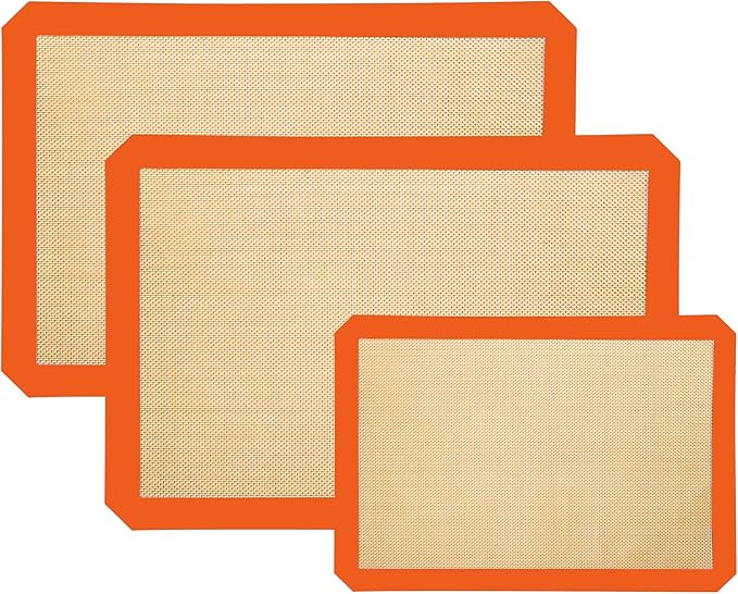 3-Pack Non-Stick Silicone Baking Mat, Food Safe Silicone Mats for Baking Cookies and Macarons - Silicone Baking Sheet(Orange)