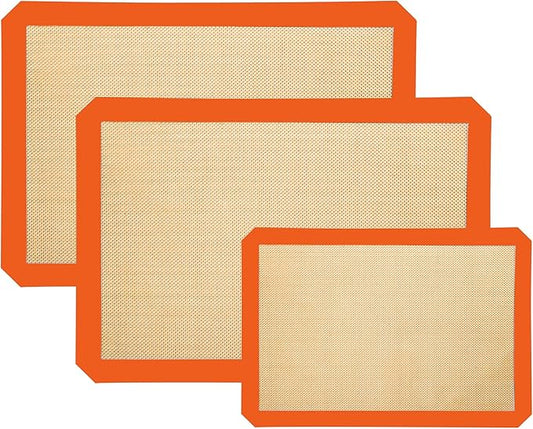 3-Pack Non-Stick Silicone Baking Mat, Food Safe Silicone Mats for Baking Cookies and Macarons - Silicone Baking Sheet(Orange)