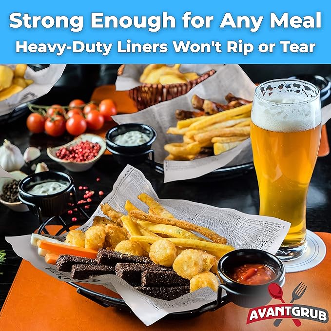 Greaseproof, Durable 12x16 Newsprint Wax Paper 300Pk. Deli Food Basket Liner Sheets for Fish, Burgers, Fries, BBQ and Sandwiches. Perfect for Your Movie, Circus or Carnival Theme Party or Cookout.