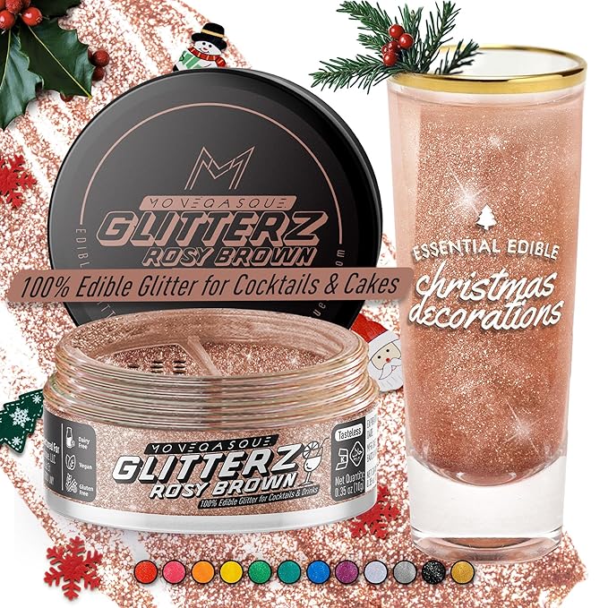 MONÉGASQUE Brown Edible Glitter for Drinks 10g – Edible Glitter for Cakes & Cocktails – Brown Sprinkles for Food & Cake Decorating – Christmas Drink Shimmer Powder Spray Dust for Cocktail Decorations