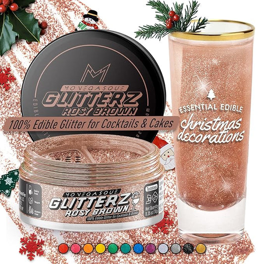 MONÉGASQUE Brown Edible Glitter for Drinks 10g – Edible Glitter for Cakes & Cocktails – Brown Sprinkles for Food & Cake Decorating – Christmas Drink Shimmer Powder Spray Dust for Cocktail Decorations
