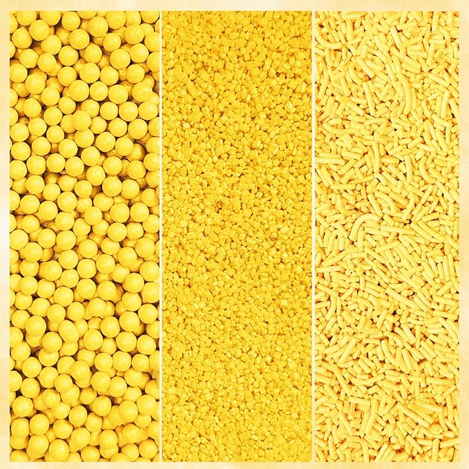 Confect Yellow Sprinkles | Sprinkle for Cakes & Cupcakes Decoration | Galaxy Sprinkles | Assorted Pack of 5 Summer Break Party Celebration Mix Dragees, Jimmies & Sparkling Sugar | Vegan, Gluten-Free, Soy-Free, Dairy-Free, Palm Oil-Free- 5 Oz