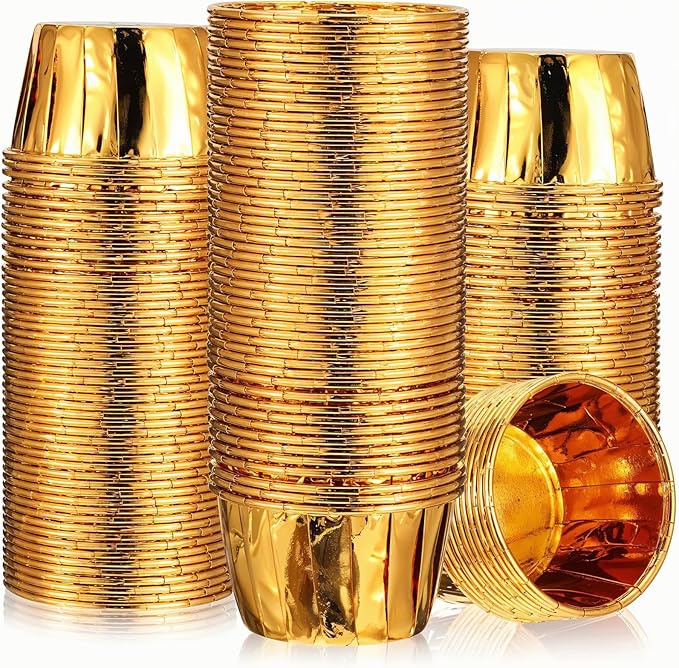 400 Pcs Gold Cupcake Liners, 3.5 oz Disposable Baking Cups Mini Foil Muffin Liners Pans Holders Containers Cupcake Wrappers for Wedding Holiday Birthday Christmas Party