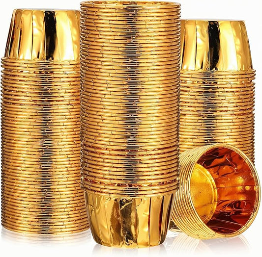 400 Pcs Gold Cupcake Liners, 3.5 oz Disposable Baking Cups Mini Foil Muffin Liners Pans Holders Containers Cupcake Wrappers for Wedding Holiday Birthday Christmas Party