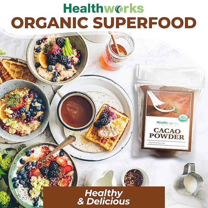 Healthworks Superfoods Organic Cacao Powder - 48 Oz / 3 Lbs - Cocoa Chocolate Substitute - Rich Choclate Flavour - Sugar-Free, Keto, Vegan & Non-GMO - Peruvian Bean/Nut Origin - Antioxidant Superfood