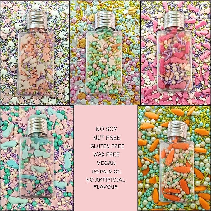 Confect Spring Sprinkle Mix – 5-Pack Bunny-Themed Edible Sprinkles | Pink, White & Blue with Stars, Pearls & Vermicelli | Perfect for Cakes, Cupcakes, Cookies & Baking | Vegan, Gluten-Free, Nut-Free, Soy-Free, Dairy-Free, Palm Oil-Free- 5 Oz
