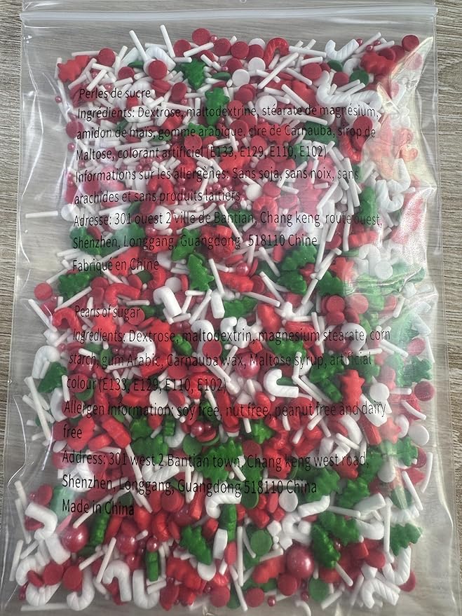Morofme 3.5 oz Christmas Sprinkles Red and Green Christmas Tree Candy Sprinkle Jimmies Mix Christma Cane Sprinkle Cake Topper Edible Holiday Sprinkles for Cupcake Toppers Cookie Ice Cream