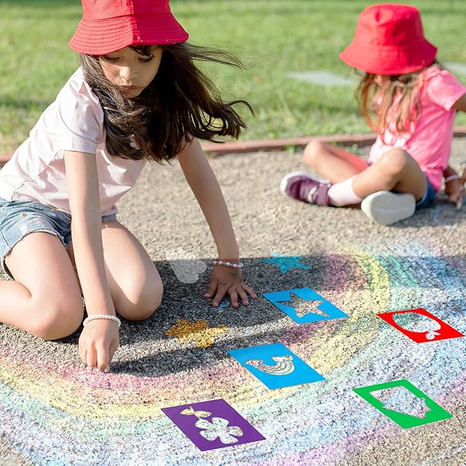 24 Pieces Stencils,Large Drawing Stencils Chalk Template,8 Inches Washable Shape Template Kit for Crafts,Painting Drawing (Primary, 8 inch)
