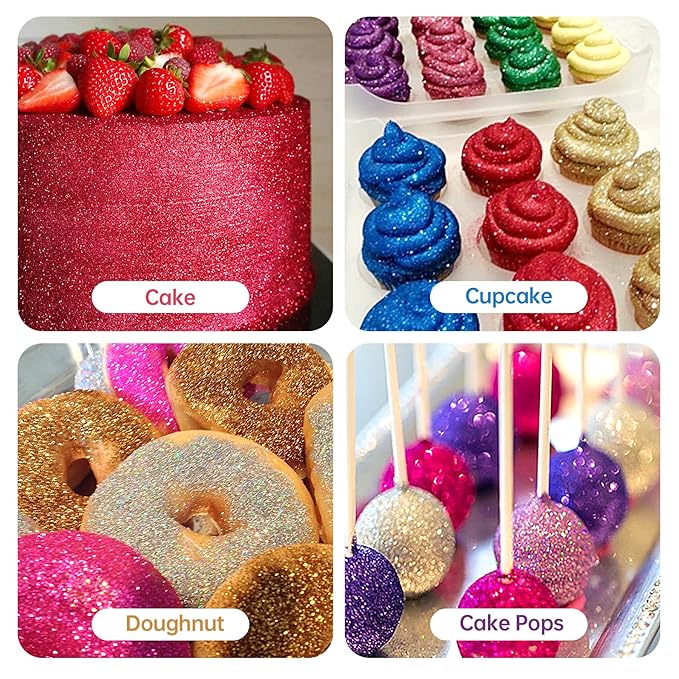 Edible Glitter Spray Set - 8 Colors Food Grade Cake Glitter, Metallic Shimmer Powder Spray for Cupcakes, Cookies, Chocolate, Strawberries & Drinks, 5g/Bottle