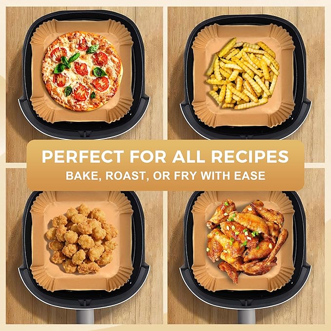 9 Inch Large Air Fryer Paper Liners, 360 PCS Square Heavy Duty Air Fryer Liners Disposable for 6-10QT Air fryer, Non-stick Parchment Baking Paper for Airfryer Basket, Roasting and Microwave